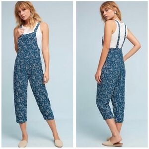 Anthropologie Maeve Blue Tidal Cropped Jumpsuit Overalls Sz Large